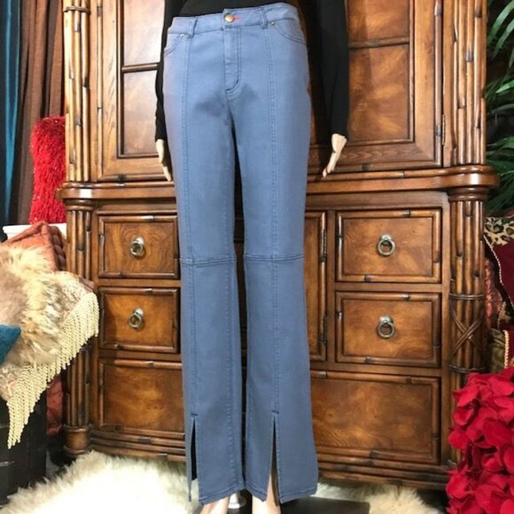 NWOT Peace Love World Dusty Blue Front Slit Top Stitch Seamed Stretch Jean - Picture 2 of 13
